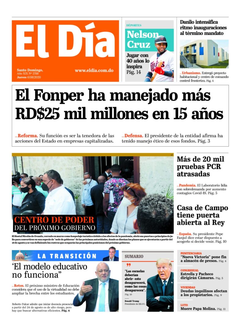 Portada Periódico El Día, Jueves 06 de Agosto, 2020