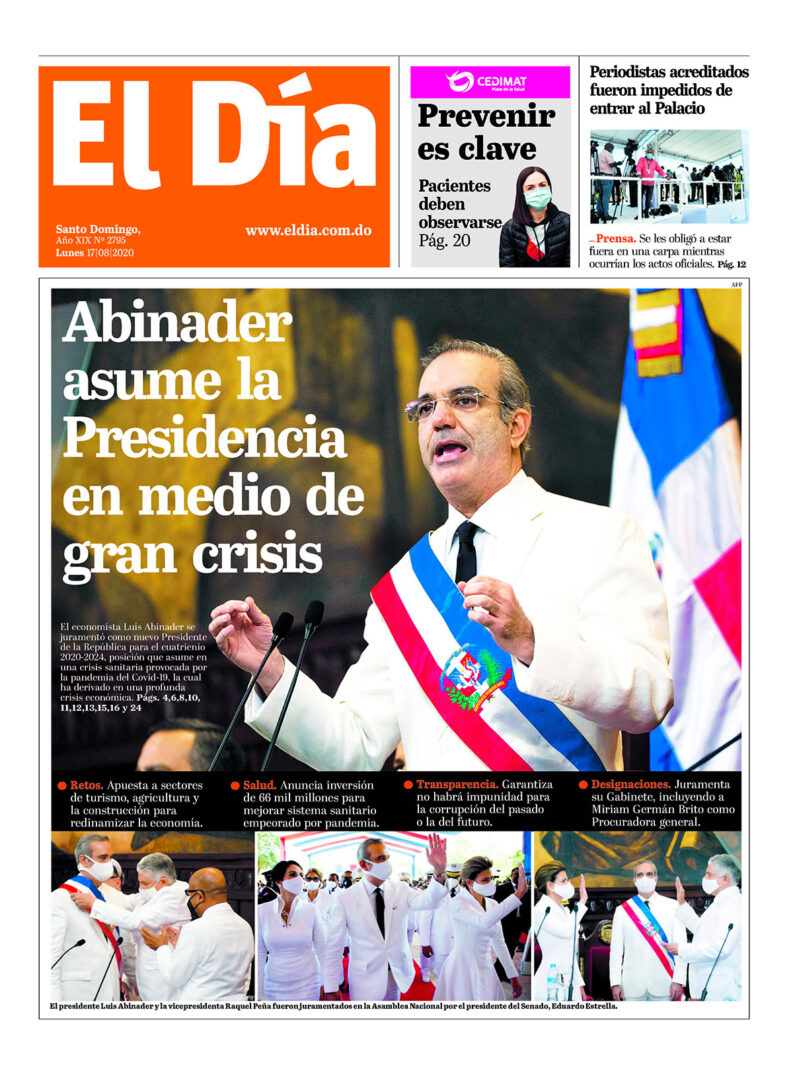 Portada Periódico El Día, Lunes 17 de Agosto, 2020