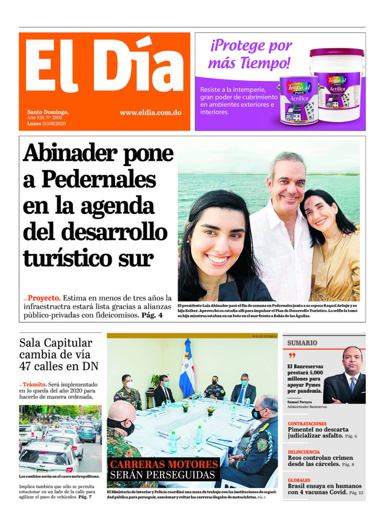 Portada Periódico El Día, Lunes 31 de Agosto, 2020