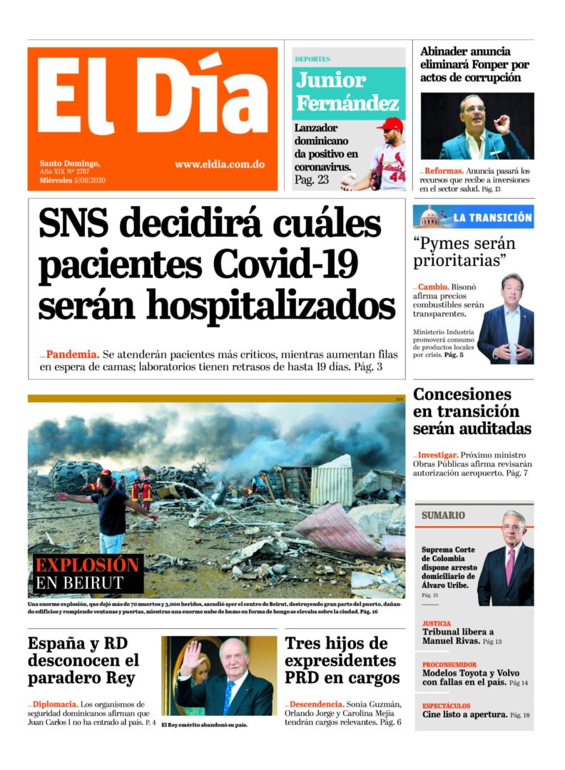 Portada Periódico El Día, Martes 05 de Agosto, 2020