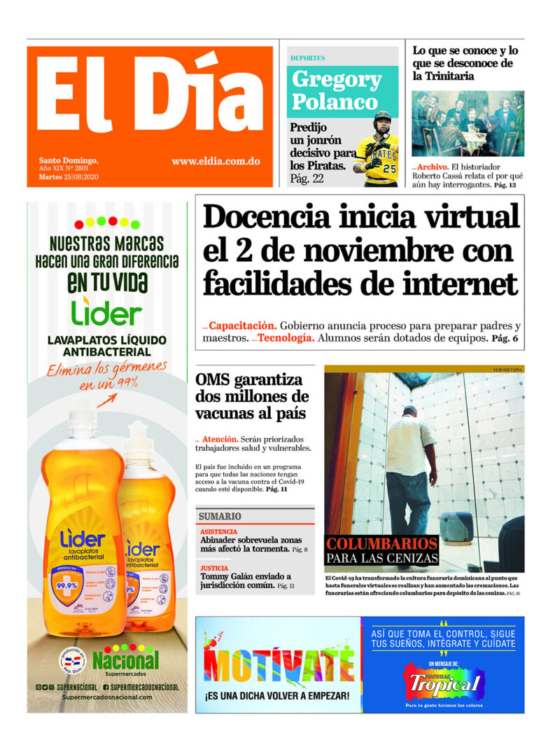 Portada Periódico El Día, Martes 25 de Agosto, 2020