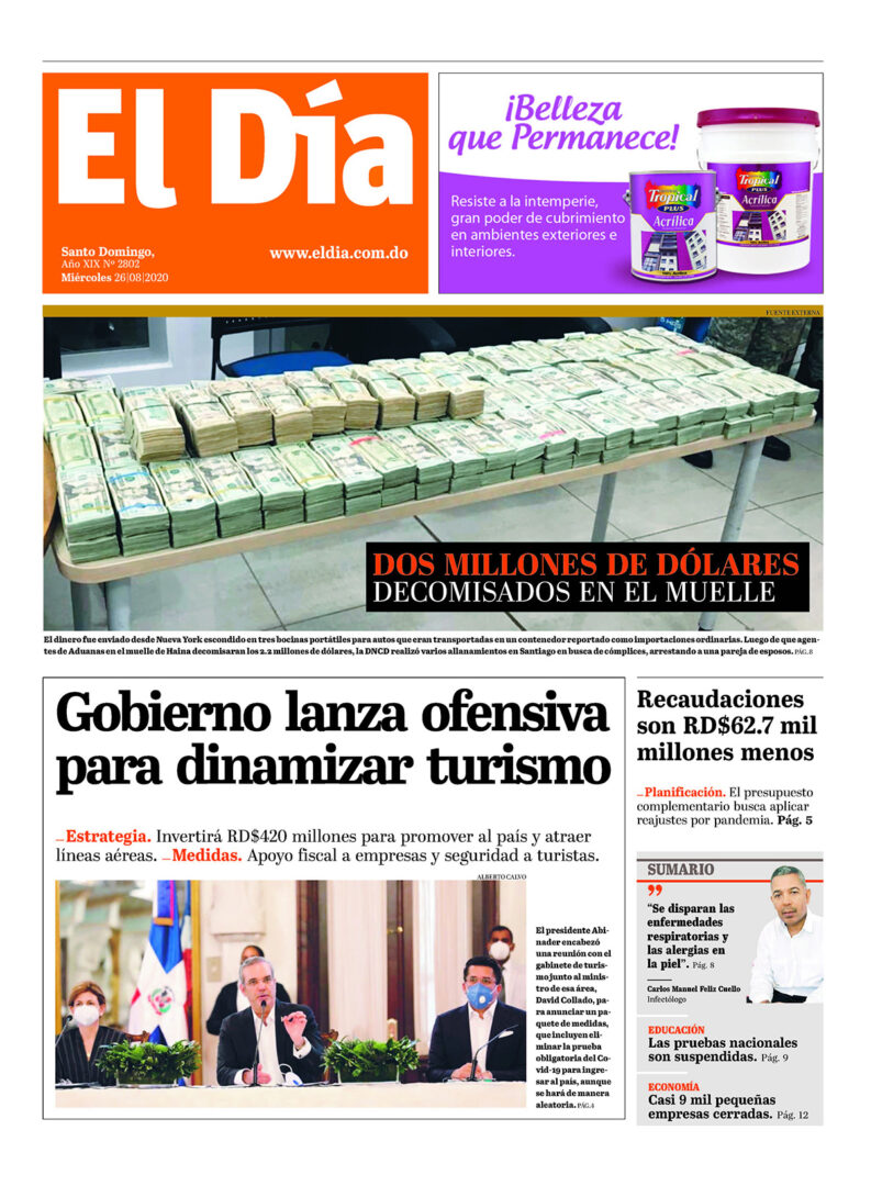 Portada Periódico El Día, Miércoles 26 de Agosto, 2020