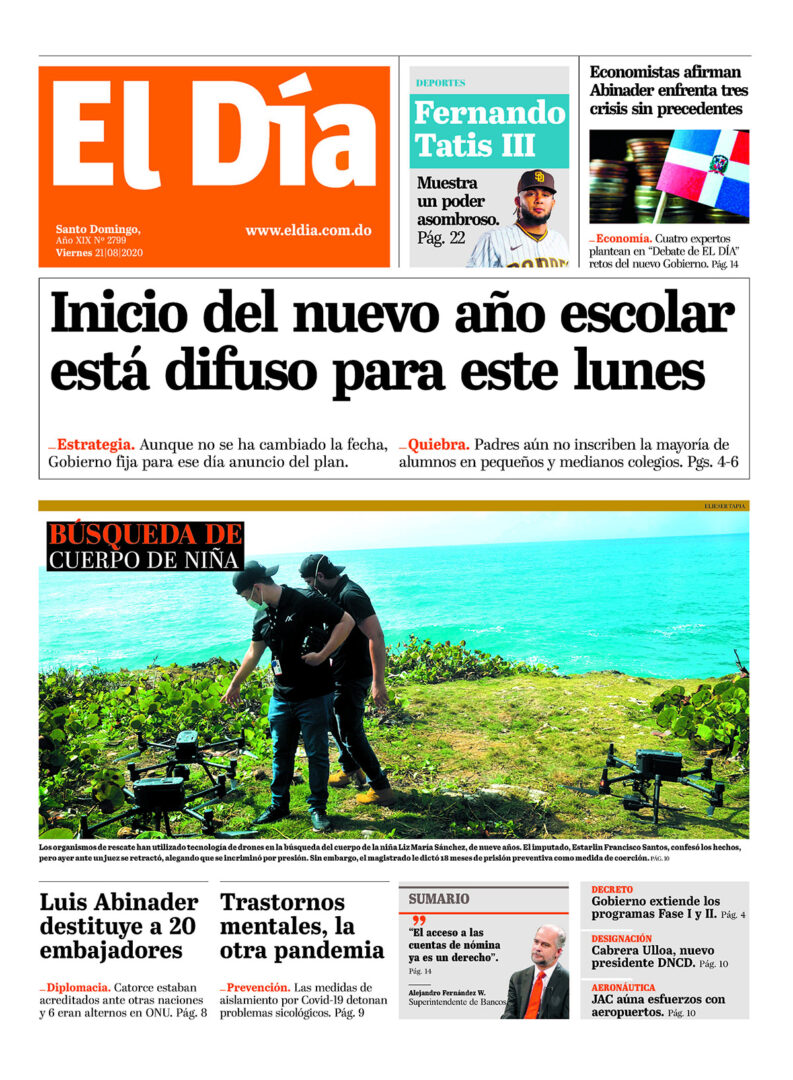 Portada Periódico El Día, Viernes 21 de Agosto, 2020