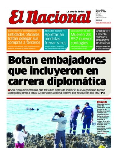 Portada Periódico El Nacional, Domingo 23 de Agosto, 2020