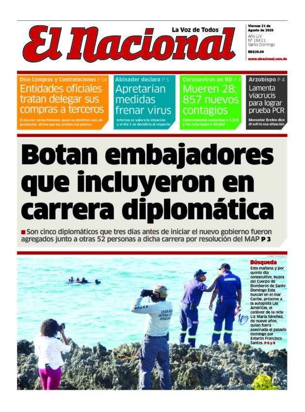 Portada Periódico El Nacional, Domingo 23 de Agosto, 2020
