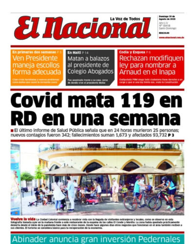 Portada Periódico El Nacional, Domingo 30 de Agosto, 2020