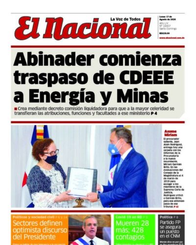 Portada Periódico El Nacional, Lunes 17 de Agosto, 2020