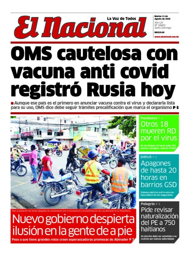 Portada Periódico El Nacional, Martes 11 de Agosto, 2020