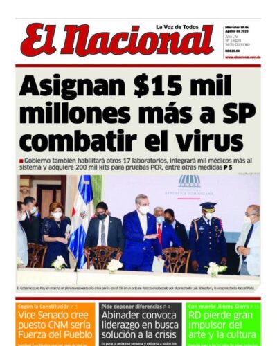 Portada Periódico El Nacional, Miércoles 19 de Agosto, 2020