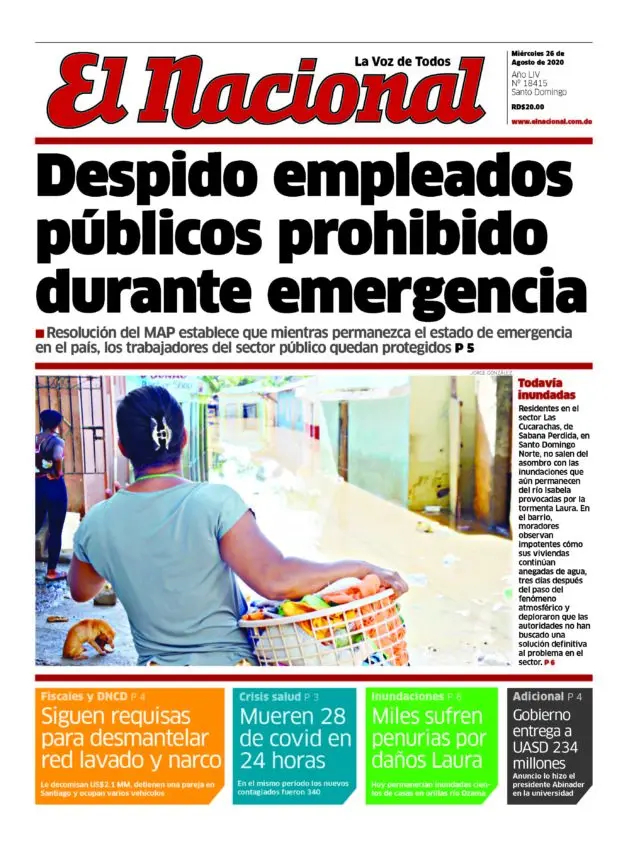 Portada Periódico El Nacional, Miércoles 26 de Agosto, 2020