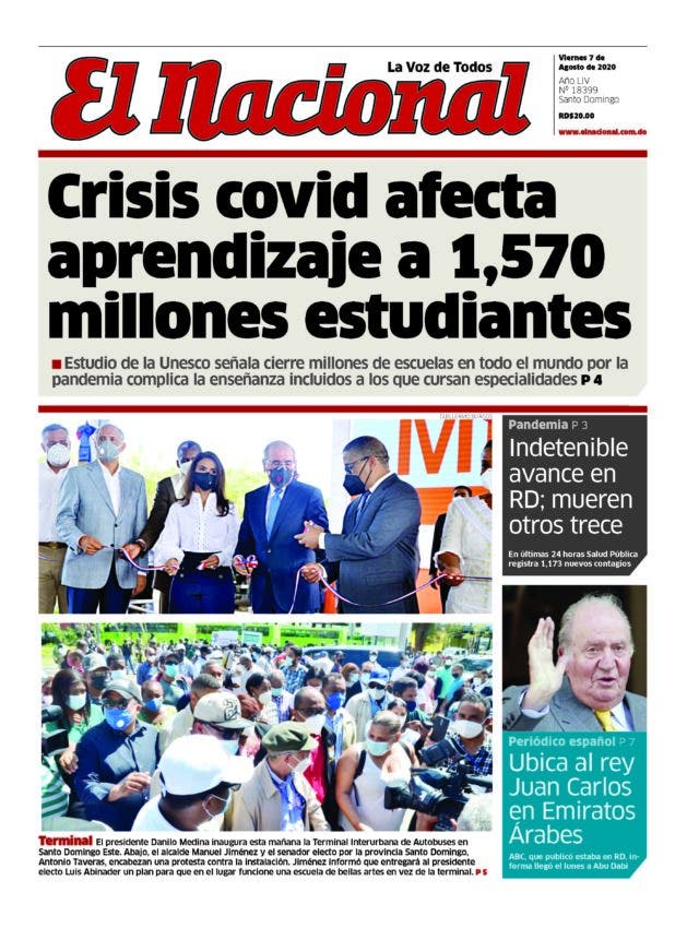 Portada Periódico El Nacional, Viernes 07 de Agosto, 2020