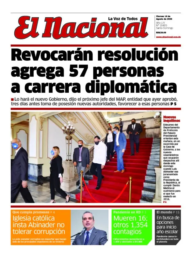 Portada Periódico El Nacional, Viernes 14 de Agosto, 2020
