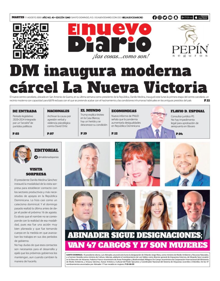 Portada Periódico El Nuevo Diario, Martes 11 de Agosto, 2020