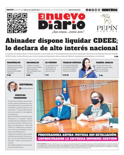 Portada Periódico El Nuevo Diario, Martes 18 de Agosto, 2020