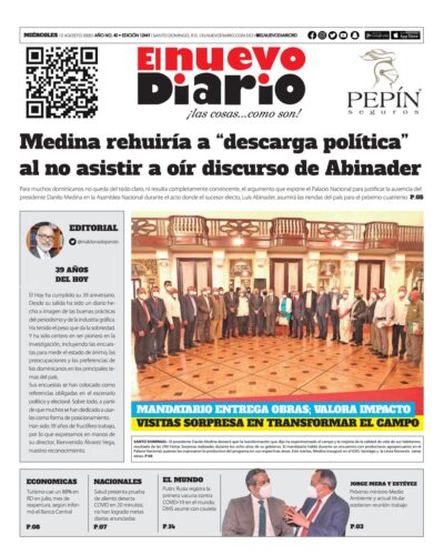 Portada Periódico El Nuevo Diario, Miércoles 12 de Agosto, 2020