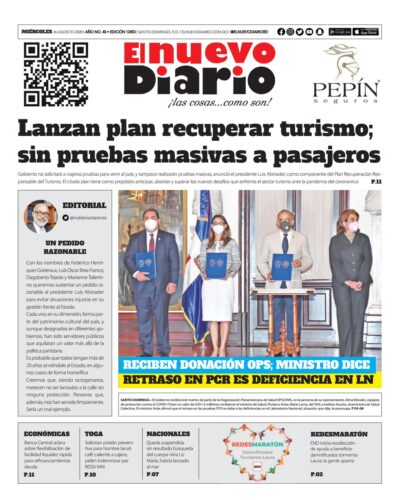 Portada Periódico El Nuevo Diario, Miércoles 26 de Agosto, 2020