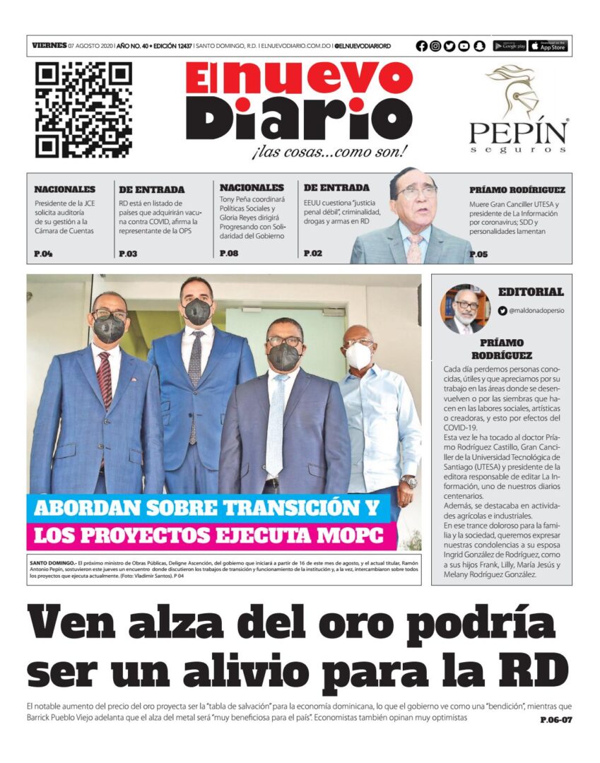 Portada Periódico El Nuevo Diario, Viernes 07 de Agosto, 2020