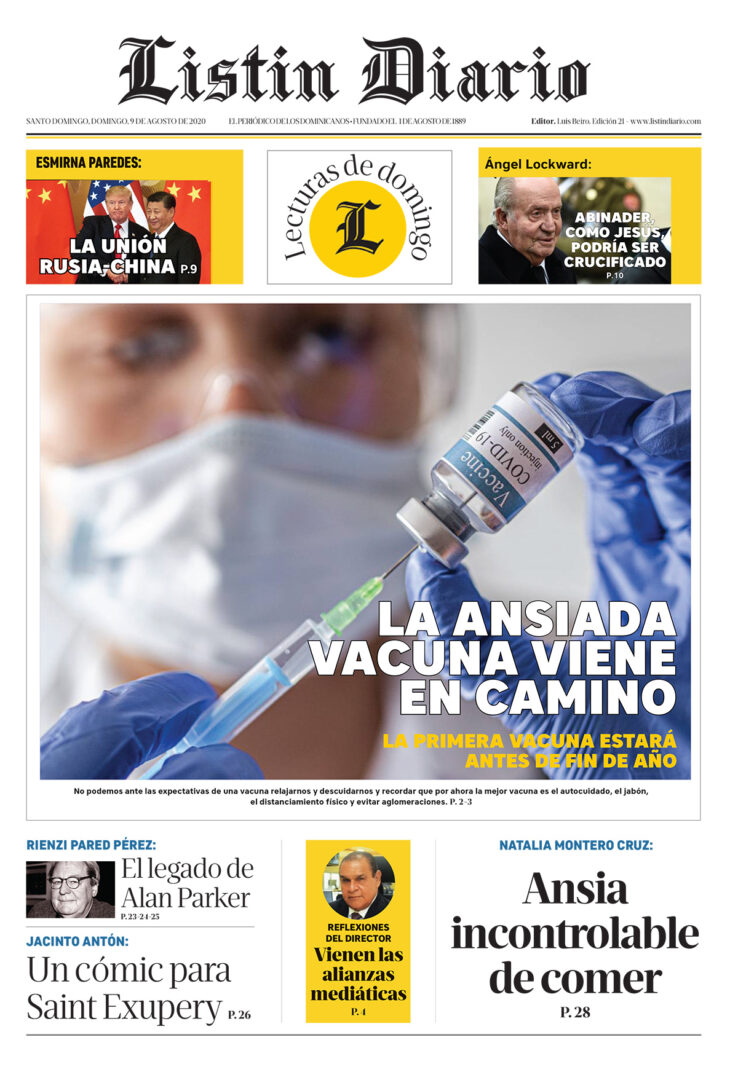 Portada Periódico Listín Diario, Domingo 09 de Agosto, 2020