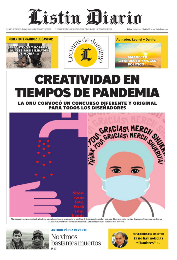 Portada Periódico Listín Diario, Domingo 30 de Agosto, 2020