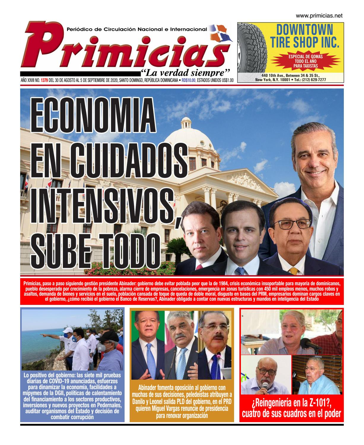 Portada Periódico Primicias, Lunes 31 de Agosto, 2020