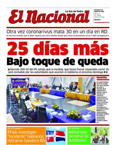 Portada Periódico El Nacional, Domingo 09 de Agosto, 2020
