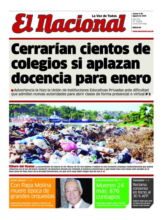 Portada Periódico El Nacional, Jueves 06 de Agosto, 2020