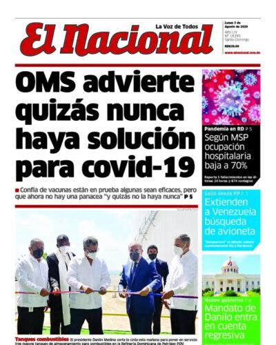 Portada Periódico El Nacional, Lunes 03 de Agosto, 2020