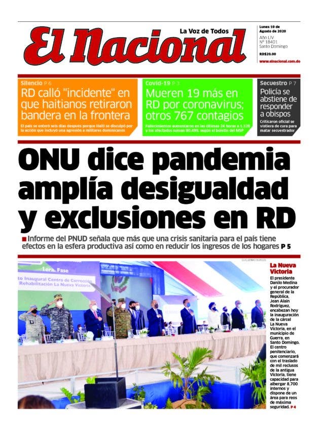 Portada Periódico El Nacional, Lunes 10 de Agosto, 2020