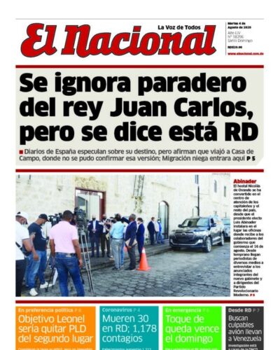 Portada Periódico El Nacional, Martes 04 de Agosto, 2020