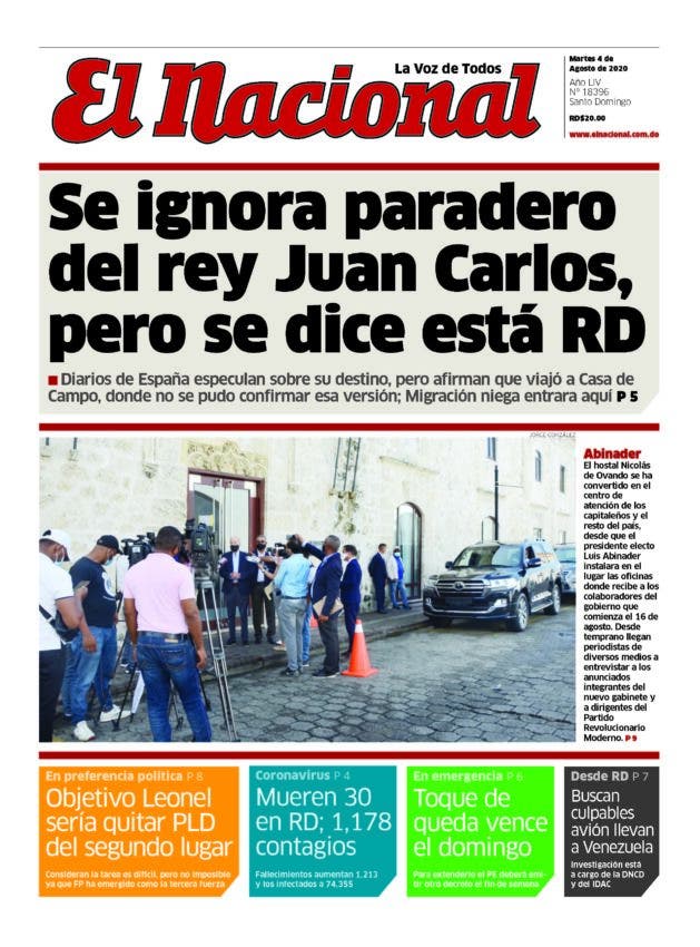 Portada Periódico El Nacional, Martes 04 de Agosto, 2020