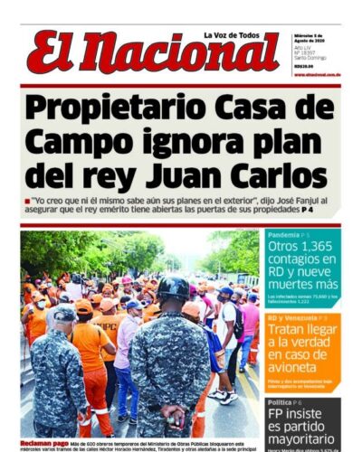 Portada Periódico El Nacional, Miércoles 05 de Agosto, 2020