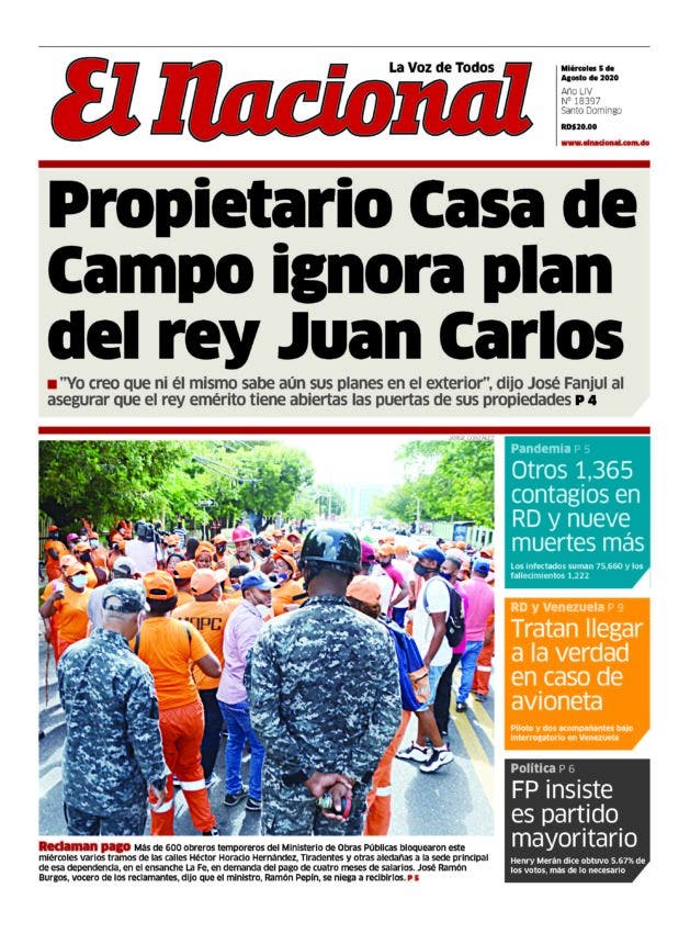 Portada Periódico El Nacional, Miércoles 05 de Agosto, 2020