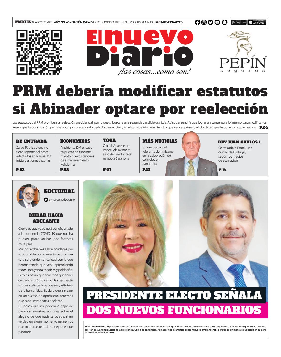 Portada Periódico El Nuevo Diario, Martes 04 de Agosto, 2020