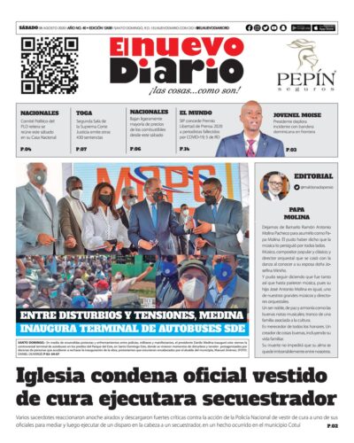 Portada Periódico El Nuevo Diario, Sábado 08 de Agosto, 2020