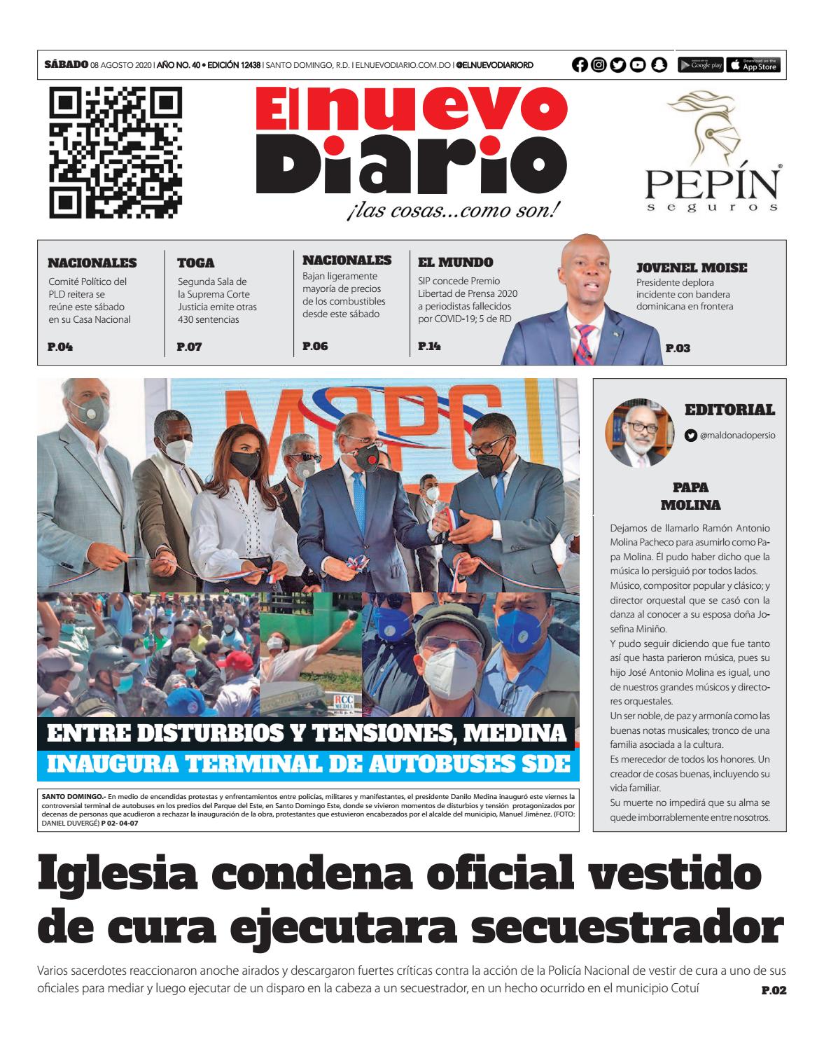 Portada Periódico El Nuevo Diario, Sábado 08 de Agosto, 2020