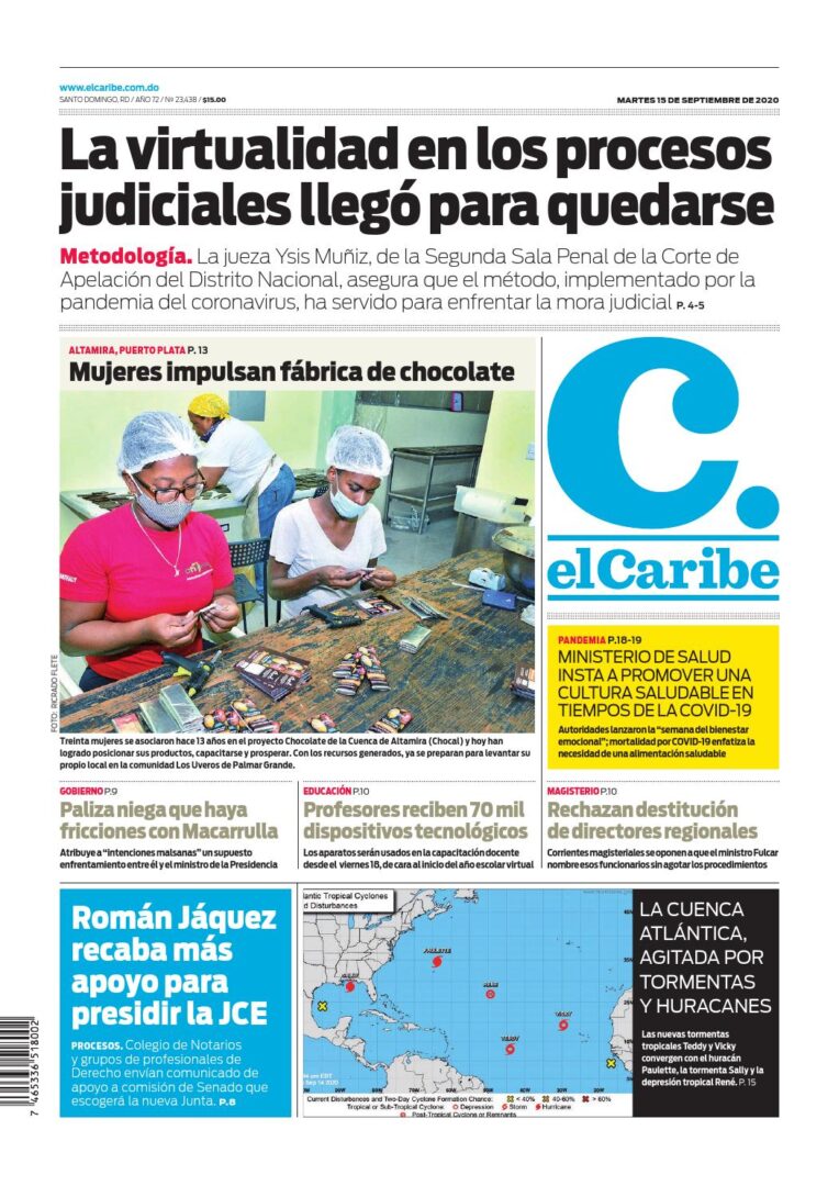 Portada Periódico El Caribe, Martes 15 de Septiembre, 2020