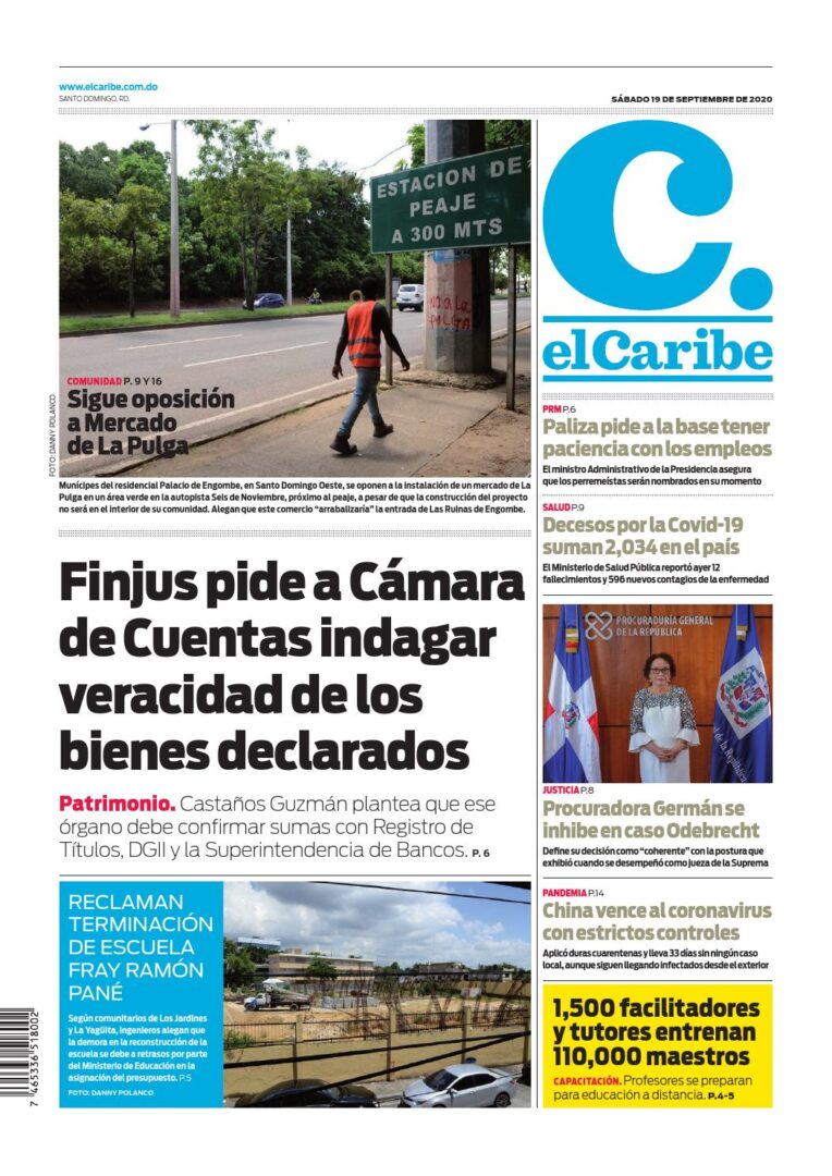 Portada Periódico El Caribe, Sábado 19 de Septiembre, 2020