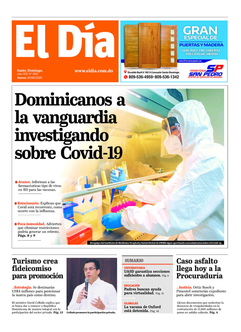 Portada Periódico El Día, Jueves 10 de Septiembre, 2020