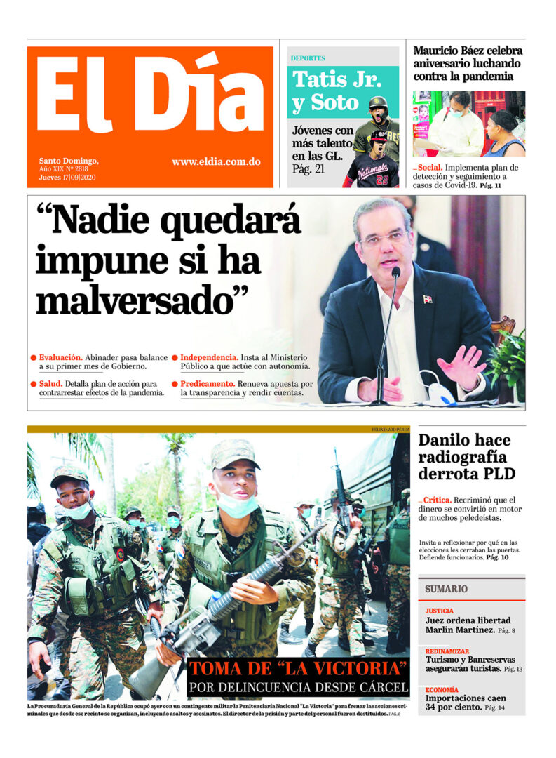 Portada Periódico El Día, Jueves 17 de Septiembre, 2020