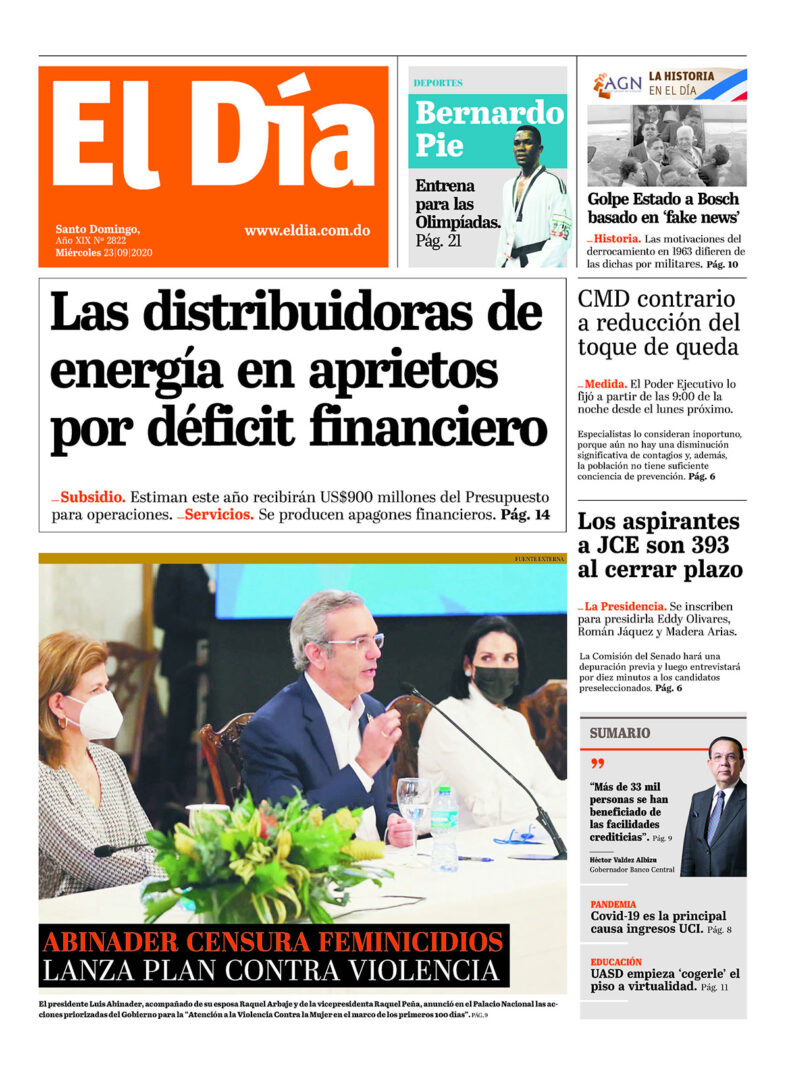 Portada Periódico El Día, Jueves 24 de Septiembre, 2020