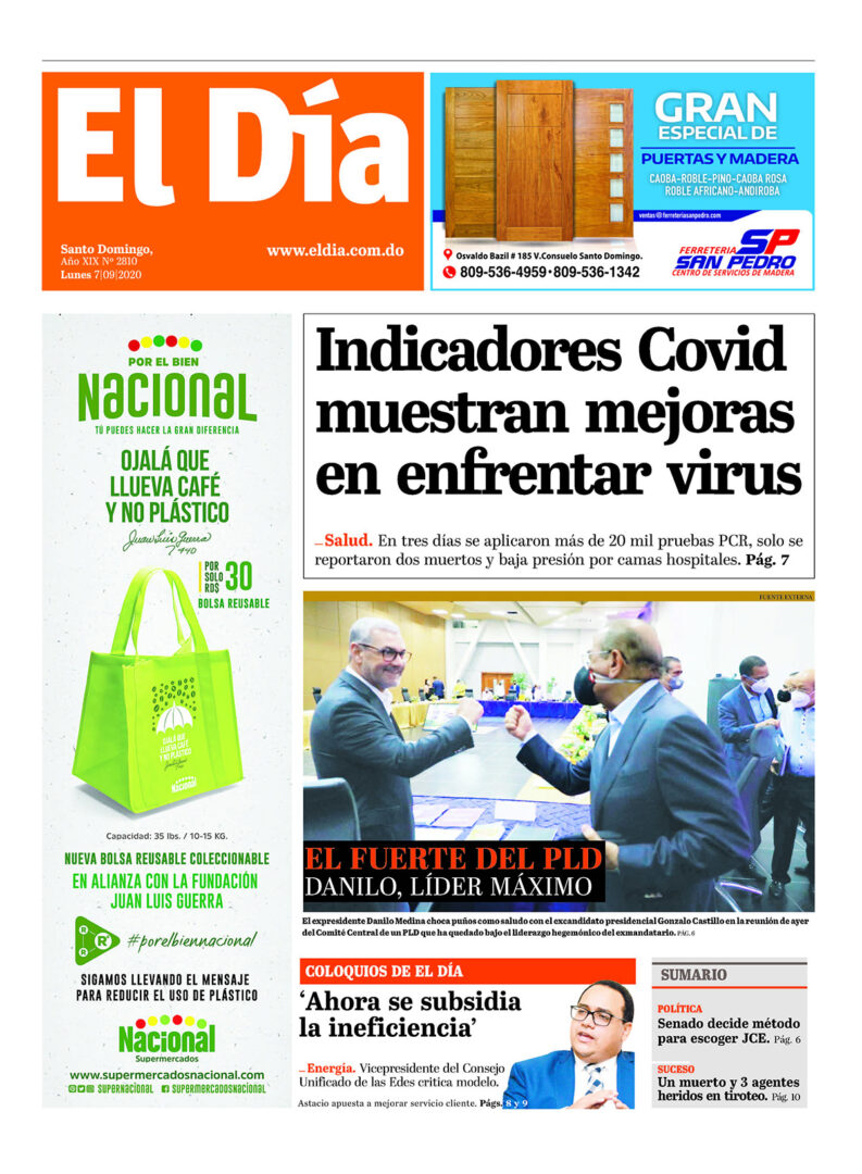 Portada Periódico El Día, Lunes 07 de Septiembre, 2020