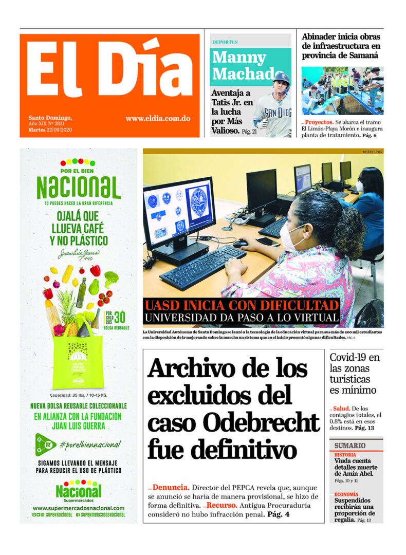Portada Periódico El Día, Martes 22 de Septiembre, 2020