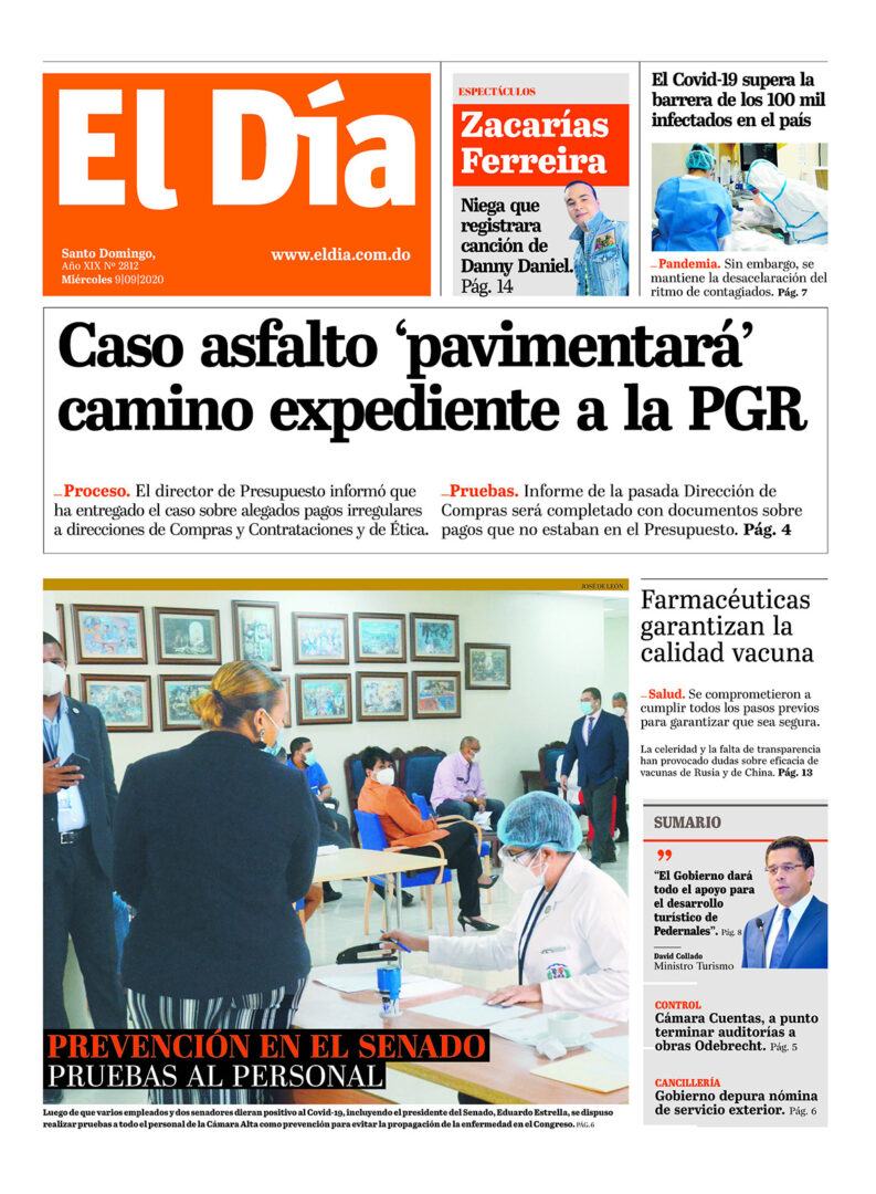 Portada Periódico El Día, Miércoles 09 de Septiembre, 2020