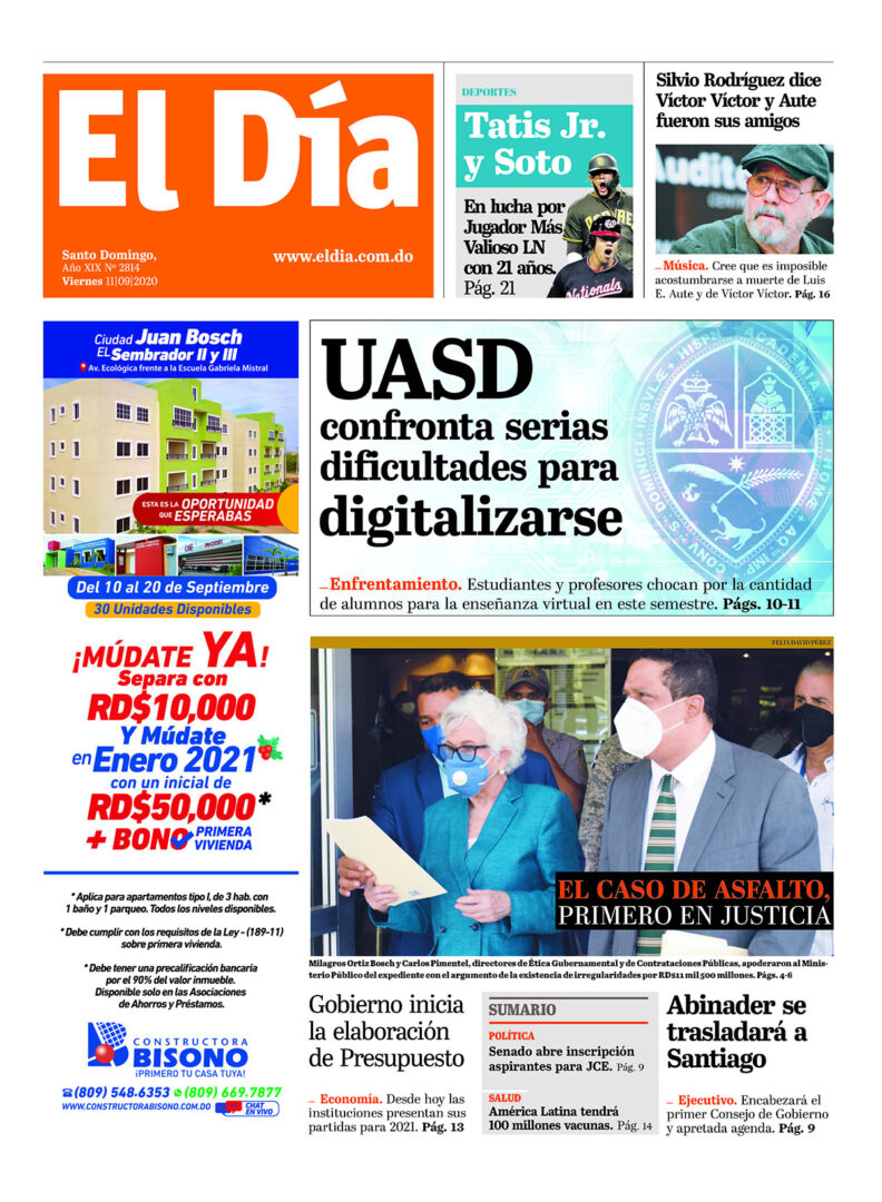 Portada Periódico El Día, Viernes 11 de Septiembre, 2020