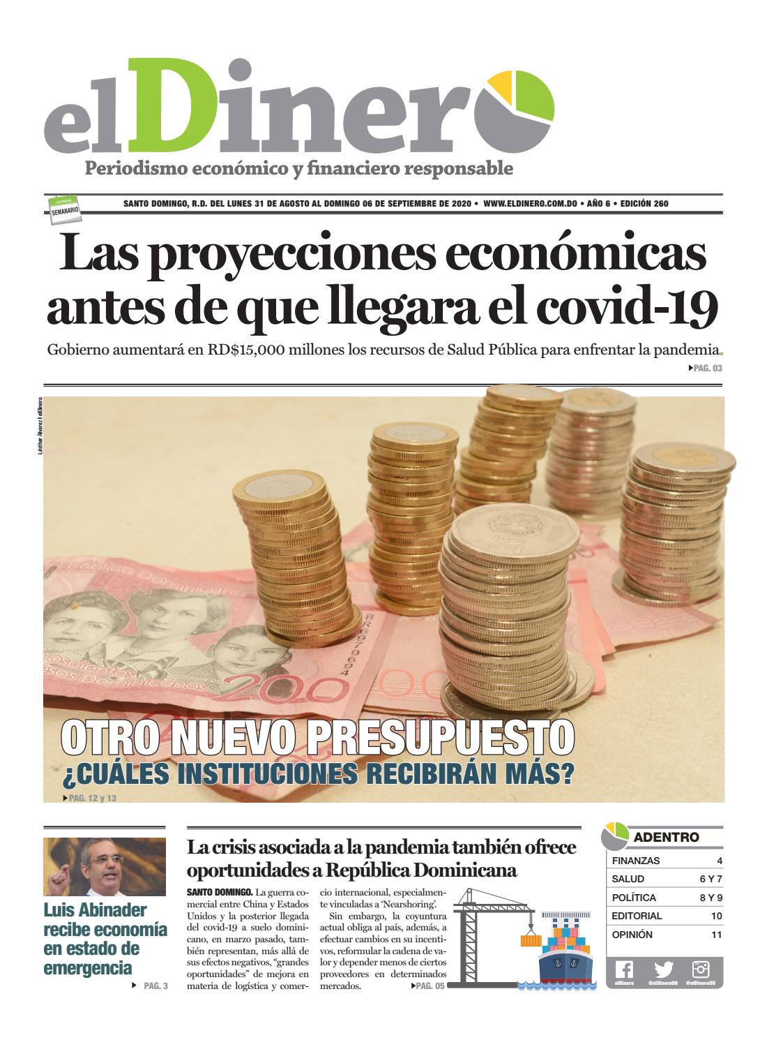 Portada Periódico El Dinero, Martes 01 de Septiembre, 2020 