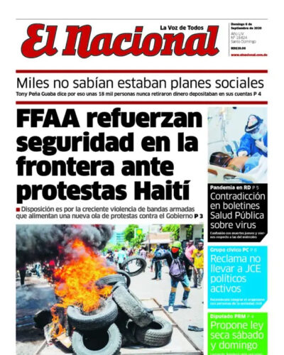 Portada Periódico El Nacional, Domigo 06 de Septiembre, 2020