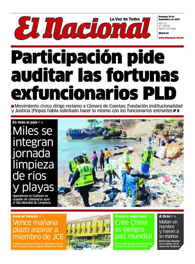 Portada Periódico El Nacional, Domingo 20 de Septiembre, 2020