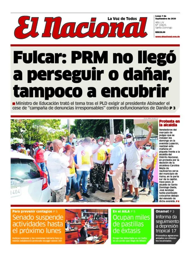 Portada Periódico El Nacional, Lunes 07 de Septiembre, 2020