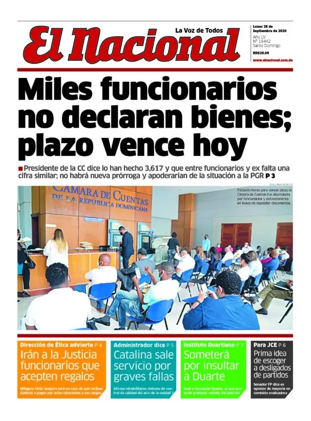 Portada Periódico El Nacional, Lunes 28 de Septiembre, 2020