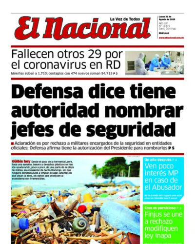 Portada Periódico El Nacional, Lunes 31 de Agosto, 2020
